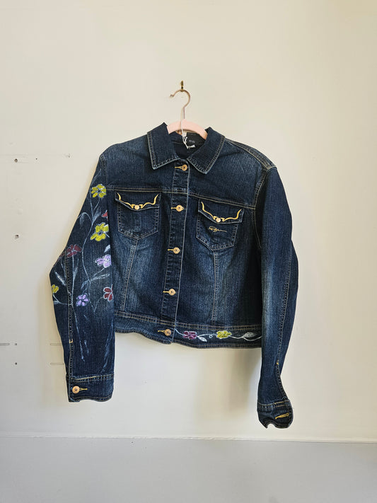 jean jackets with folral sleeves